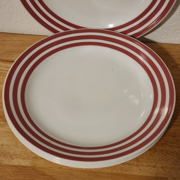 Set of 4 Corelle Rose Rainbow Bread Dessert Salad Plates 7" thick red stripes - Picture 3 of 11
